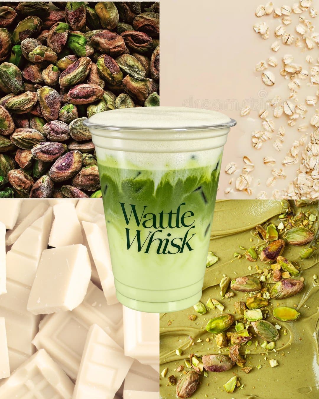 Newest drink! — Pistachio White Chocolate Oat Matcha Latte
